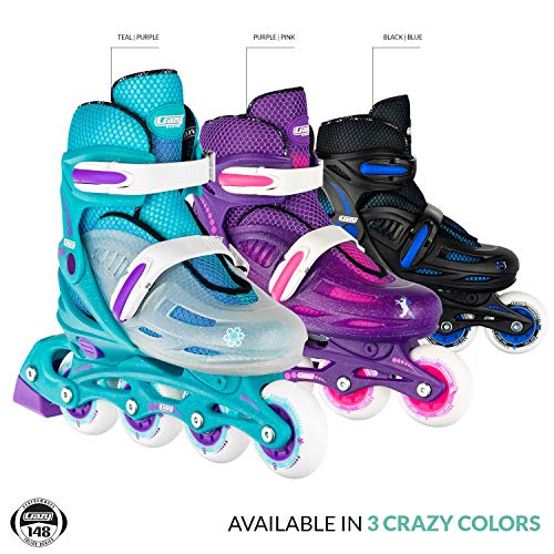 Crazy Skates Adjustable Inline Skates For Girls And Boys - Adjust To Fit 4 Sizes - Model 148 - Teal/Purple (Size: Medium | Us Mens 2-5 | Us Ladies 2-5 | Eu 34-37) #TOP6