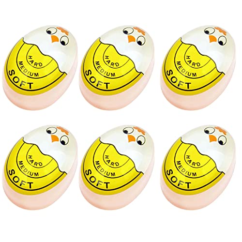 Temporizador de huevos sensible duro y suave indicador de cambio de color que indica cuándo los huevos están listos (amarillo, paquete de 6)