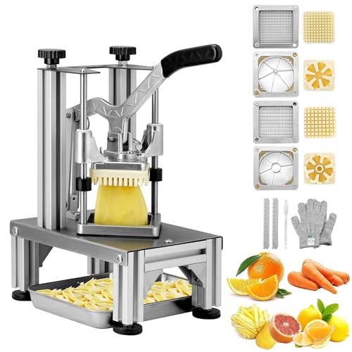 VEVOR Commercial French Fry Cutter with 4 Replacement Blades, 1/4" and 3/8" Blade Easy Dicer Chopper, 6-wedge Slicer and 6-wedge Apple Corer, Lemon Potato Cutter for French Fries with Extended Handle by VEVOR - Used condition - US$78.06