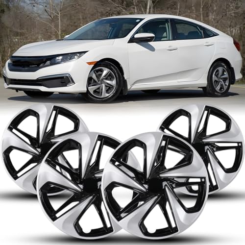 16 Inch Hubcaps Fit for 2016-2026 Honda Civic[2016 2017 2018 2019 2020 2021 2022 2023 2024 2025 2026] Honda Civic Sedan Wheel Covers [Only Fit Iron Hub - Steel Wheel](Silver Lacquer & Black Lacquer)