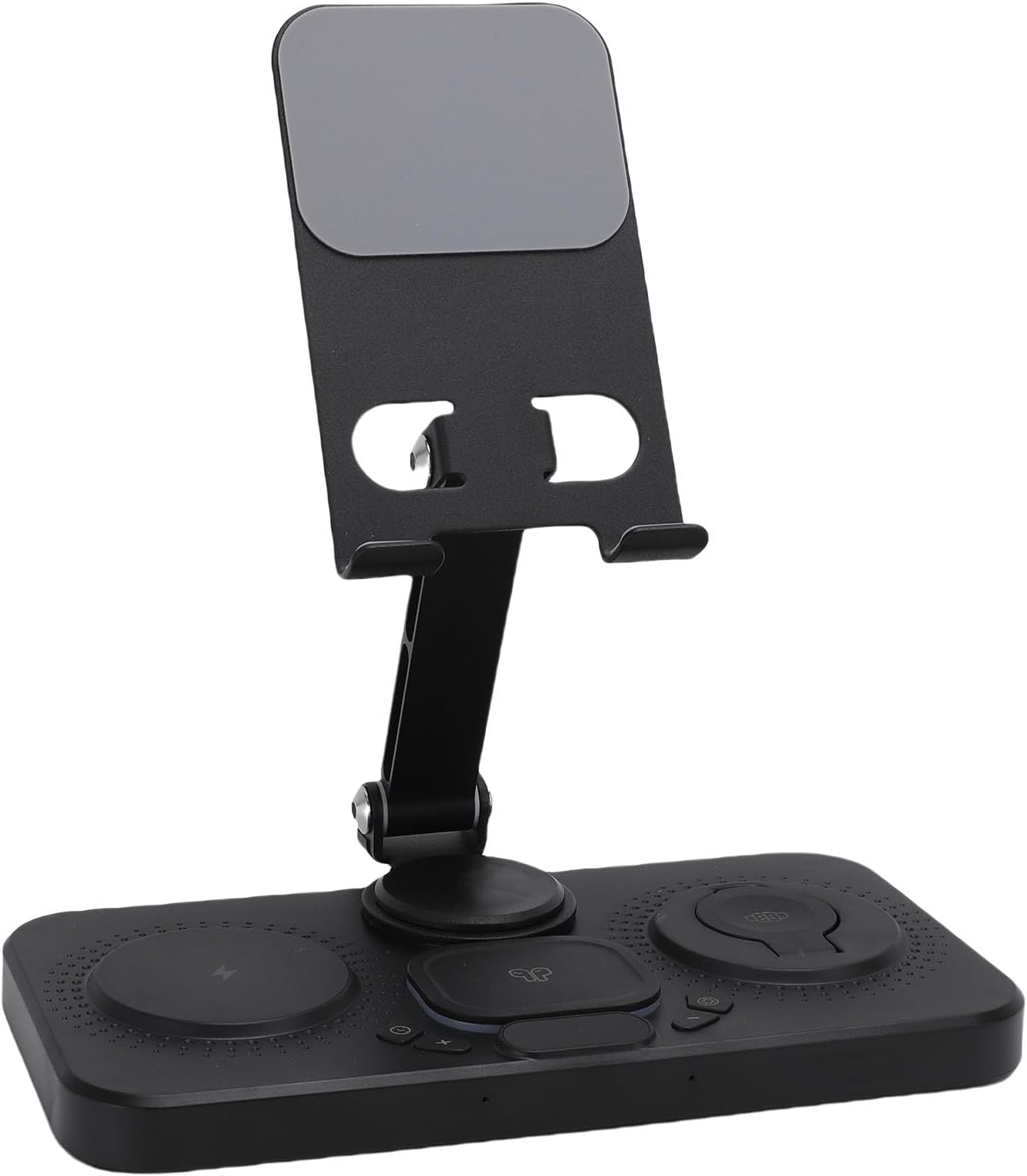 JTLB 6 in 1 Wireless Charger for IOS Device with Alarm Clock and 6 Color Ambient Light 15W Foldable Wired Charging Station (Black)