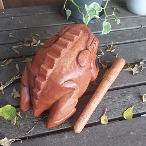Cozinest Extra Large 9\" Wood Frog Guiro Rasp Percussion Instrument Tone Block Wooden Good Luck Frog Animal Shaped Figurine Handcraft Musical Instruments from Thailand Home Office Decoration (Tan) - Thumbnail 4