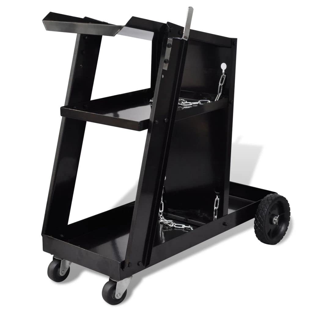 Carro de Soldadura Negro con 3 estantes Organizador de Taller Piqueta Soldador