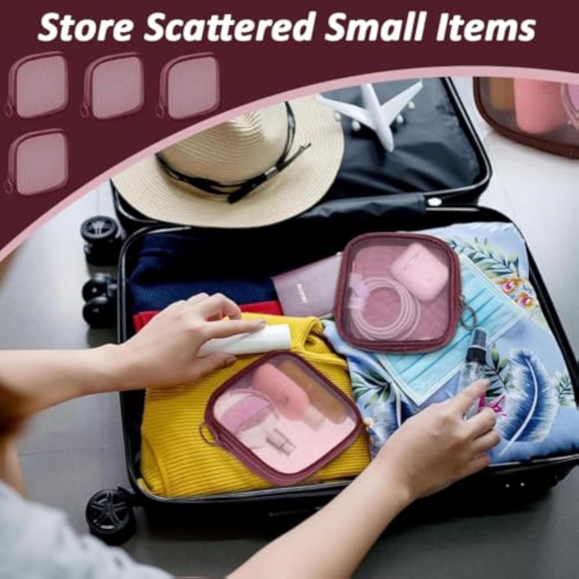 4pcs Mesh Makeup Pouch Small Zipper Cosmetic Bags