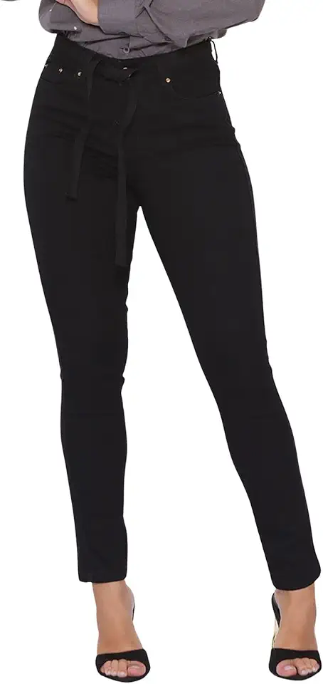 Calça Feminina Skinny Jeans com Cinto Removível Calça Modeladora Levanta Bumbum Cintura Alta Justa