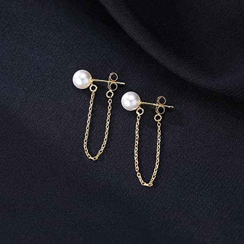 Reffeer Solid 925 Sterling Silver Pearl Chain Dangle Earrings Tassel for Women Teen Girls Pearl Chain Drop Earrings Studs4