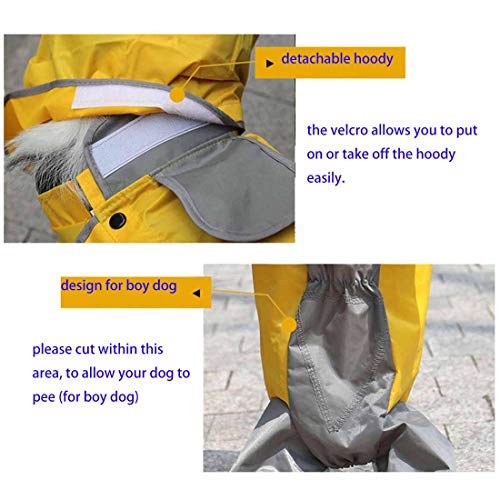 feiling Patchwork Regenmantel für Hund Hunderegenmantel wasserdichte 4-Beine Regensjacke Haustier Raincoat Dog mit Abnehmbar Kapuze für Kleine Mittelgroße und Grosse Hunde (28#, gelb)