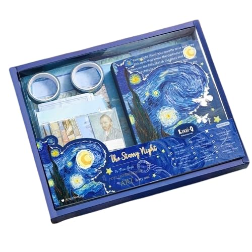Image of Invite Vintage Oil Painting A6 Grid Notebook for Junk Journal Aesthetic Scrapbook Kit with Scrapbook Stickers Washi Tapes (The Strrry Night-Blue)