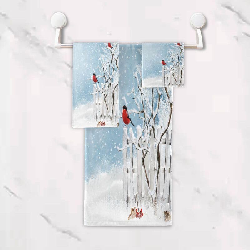Miniatura 5 de QUGRL Juego de 3 toallas de invierno con diseño de muñeco de nieve de Navidad, súper suaves, de lujo, toallas de mano decorativas, de algodón, para