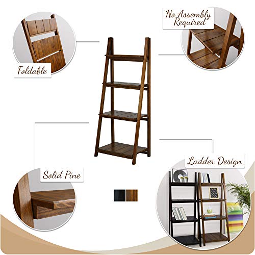 Casual Home Manhasset Slatted 4-Shelf Folding Bookcase-Warm Brown #TOP3
