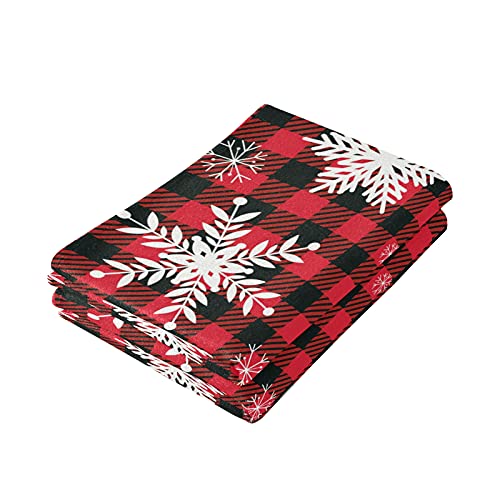 Christmas Snowflake Red Buffalo Check Plaid Hand Bath Towel Highly Absorbent Soft Hanging Towels Winter Holiday Snow Snowman Xmas Rustic Kitchen Dish Towel Set Washcloth 2Pcs #TOP4