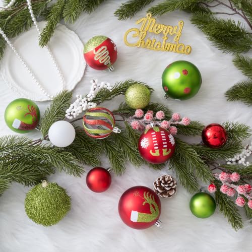 30pcs Christmas Balls Ornaments - Red and Lime Green Shatterproof Christmas Ornaments Set Glittering Hanging Xmas Tree Decorations for Home Indoor Holiday Party Decor - image 3