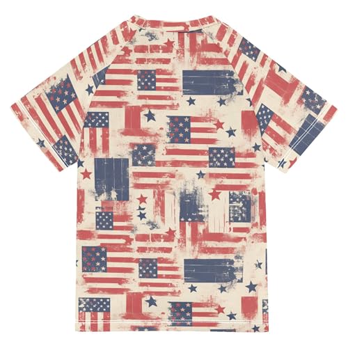 Cartoon Camouflage American Flag Kids Bathing Suits Girls Sun Protection Workout Shirts Swimwear Beach Tops 3T2