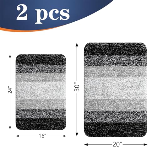 OLANLY Bathroom Rug Set 2 Piece, Soft Absorbent Microfiber Bath Rug Set, Non-Slip, Machine Wash Dry, Plush Shaggy Bath Mats for Bathroom (30"x20"+24"x16", Black) by OLANLY - Image 2