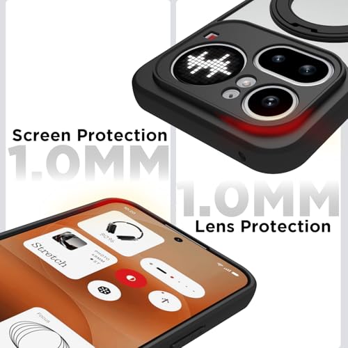 Image of RIGGEAR Shockproof Sleek Hybrid Armor 360 Rotating Magnetic Ring Stand Back Cover Case Compatible with MagSafe Accessories for Nothing Phone 4a Pro 5G (Clear PC + Black TPU Bumper)