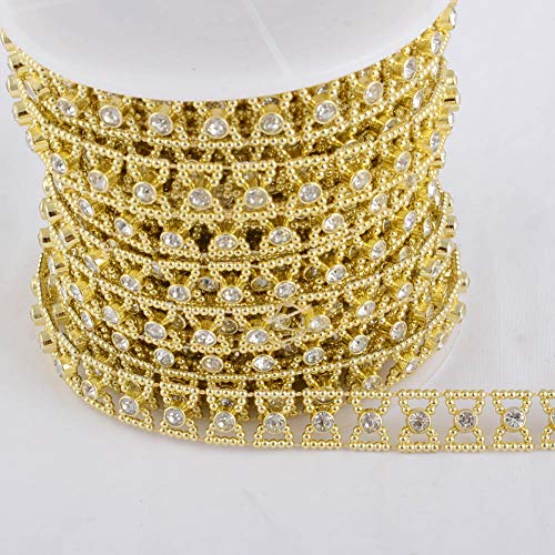 Eoohan 10 Yards 13Mm/0.51Inch Width With 5Mm/0.2Inch Rhinestone Chain Trims Sewing Bow Shape Flatback Gold Color Craft Beaded Wedding Bags Decoration #TOP1