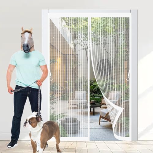Moustiquaire porte 100x144 anti-moustiques blanc avec rideau magnétique - 2