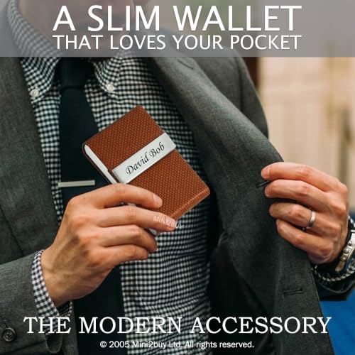 Image of MINI2BUY Customized Business Card Holder for Man&Women Metal Classy Visiting Card Holder for Pocket PU Leather Wallet Slim Cards Case with Metal Magnetic Clasp 20 Cards (6X9.5Cm Brown)