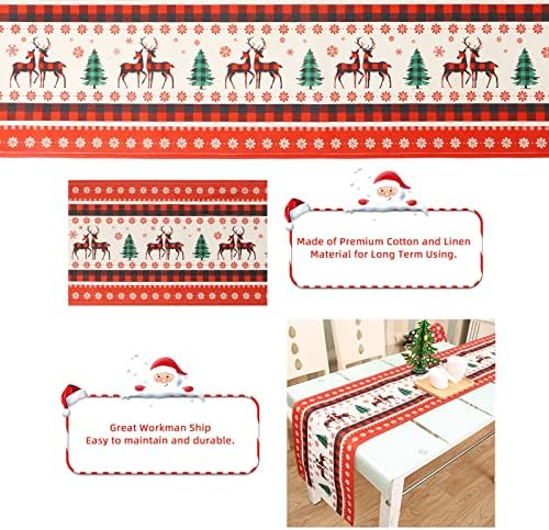 Christmas Table Runner, Merry Xmas Table Runners Printed Linen Christmas Tree Deer Seasonal Winter Holiday Kitchen Dinning Table Decoration for Indoor Outdoor Home Party 13x 72 in