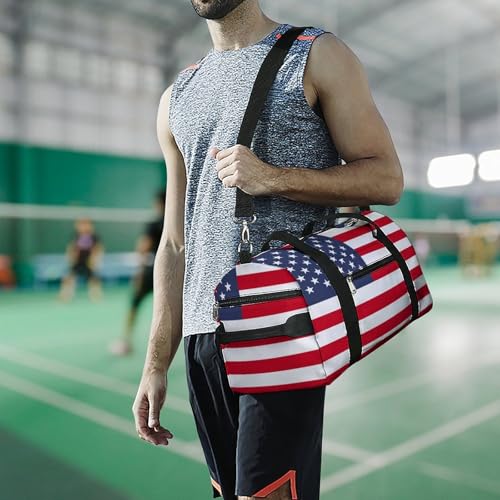 America Usa Flag Travel Duffle for Men Women with Wet Pocket and Shoe Compartment 6