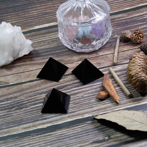 Image of Runyangshi Natural Black Obsidian Crystal Pyramid Energy Generator | 2.0x2.0in (5x5cm) Healing Crystal Pyramid for Protection & Positive Energy | Natural Quartz for Chakra Reiki Home Decor