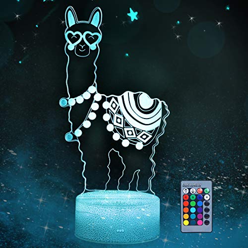 Lámpara nocturna 3D Llama con control remoto y 16 colores