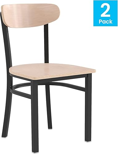 Miniatura 230 de Flash Furniture Wright - Silla de comedor de grado comercial, asiento de madera maciza con acabado de nogal y respaldo de boomerang, 500 libras de