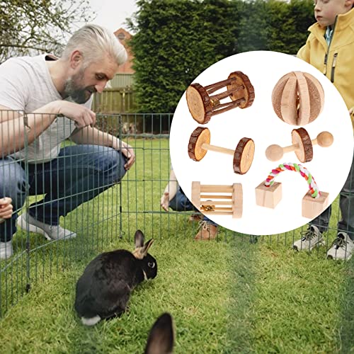 Cccymm 6 Pcs Pet Natural Wooden Chew Toys Dumbells Exercise Bell Molar Toy For Parrot, Rabbit, Chinchilla, Guinea Pig, Hamster Small Animals - 9