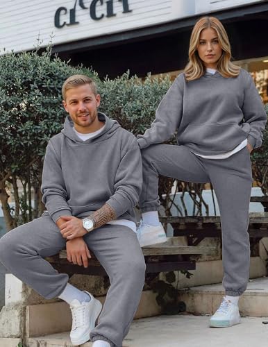 JMIERR Track Suits Set 2 Piece Airport Couple Outfits Long Sleeve Essentials Hoodies Sweatshirts Joggers Baggy Sweatpants Fall Tracksuit Sweatsuits Matching Lounge Sets, XL, Medium Grey