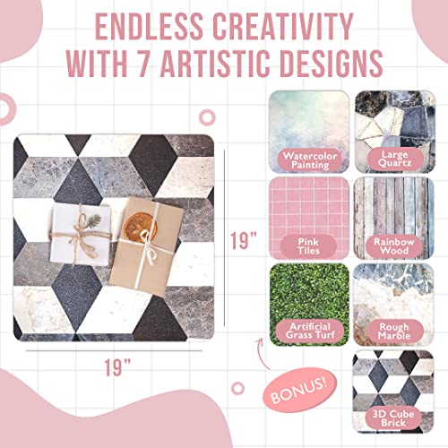 Magipea Photo Backdrop Board - 7 Designs Marble, Wood, Brick, Pine, Vintage, Herringbone, Grass - Flat Lay Backgrounds For Jewelry Or Food Product - Tabletop Prop 19X19In - Instagram Pics Anywhere #TOP2