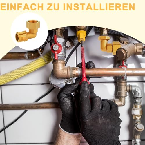 QUNXON 2 Stück Messing Beweglich Verschraubung, 1/2 Zoll Messsing Winkel 90 Grad Mit Silikonring, DN15 90° WinkelverSmstrung, 1/2 IG/AG Versschmaubung Aus Messing für Wasserversorgung, Bodenheizung