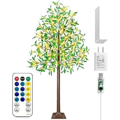 7FT LED Olive Tree with 170 Lights,LED Lighted Olive Tree for Home Decor,Warm White Olive Artificial Tree Faux Olive Tree with 340 Leaves,17 Branches,34 Simulation Olive and 8 Flashing Modes&Timer. Cover