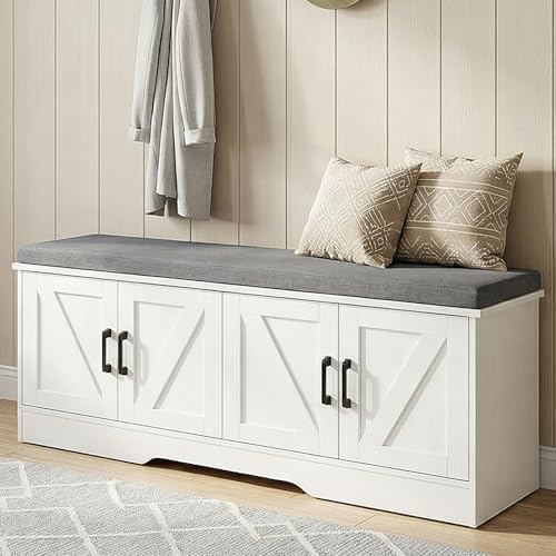 DUMOS 47 White Shoe Storage Bench with Cushion