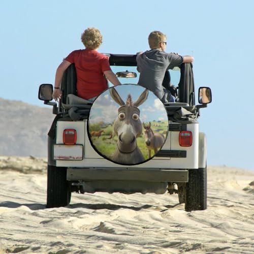 Image of Camping Spare Tire Cover 17 Inch Happy Donkey Protectors Weatherproof Dust-Proof Donkey Themed Gifts for Camper Trailer Truck SUV Universal