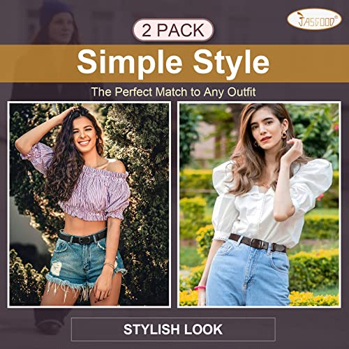 Jasgood 2 Pack Women Leather Belt, Fashion Ladies Belt With Pin Buckle For Jeans Pants #TOP2