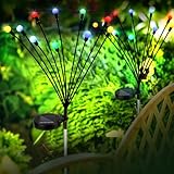 OWill Paquete de 2 luces solares para jardín, 20 luces LED coloridas de luciérnaga para exteriores, impermeables, luces de camino, adornos de jardín al aire libre