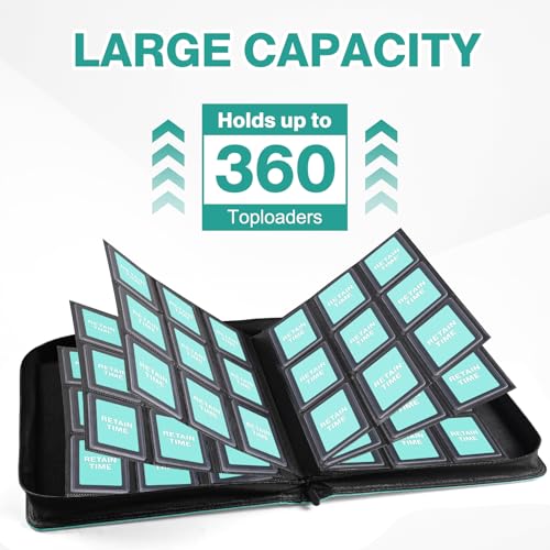 Image of Top Loader Binder 9 Pocket, Holds 360 Toploaders, 100 Toploaders INCLUDED | Toploader Binder for 3 inch x 4 inch Rigid Toploaders, Trading Card Binder for TCG, MTG, Sport Cards, PU Leather Cover, Side Loading