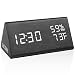 RODH Digital Wood Alarm Clock Wooden Led Light Minimalist Large Display with Humidity Temperature for Bedroom - Black