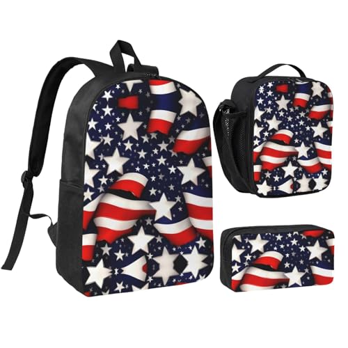 Sac à dos d'école motif drapeau américain ensemble scolaire 3 en 1 confortable