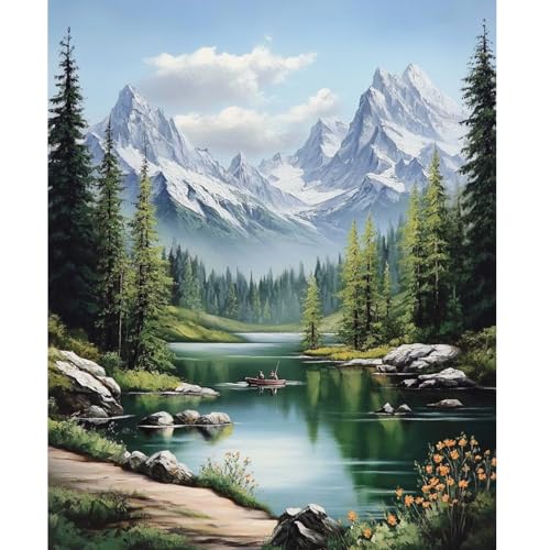 NEWENMO Pintura de Paisaje Pintar por Numeros Adultos,Bosque Verde Pintura por Numeros Kit,DIY Paint by Numbers Adult,con Pinceles y Pigmento Acrílico,Decoracion para Hogar,Sin Marco 40x50cm
