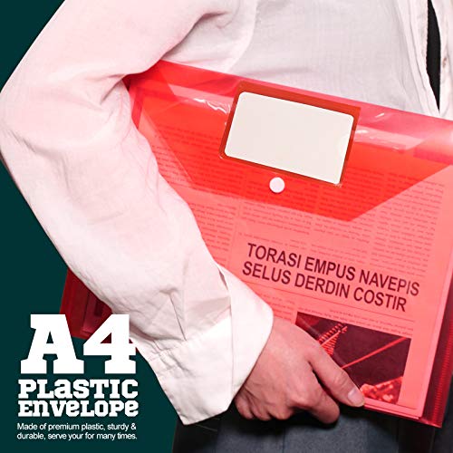 12 Pack Plastic Envelopes, Leobro A4 Size Plastic Folders With Pocket, Document File Folders With Snap Closure, Poly Envelopes For School Home Work Office, With 12 Pcs Label Cards #TOP3