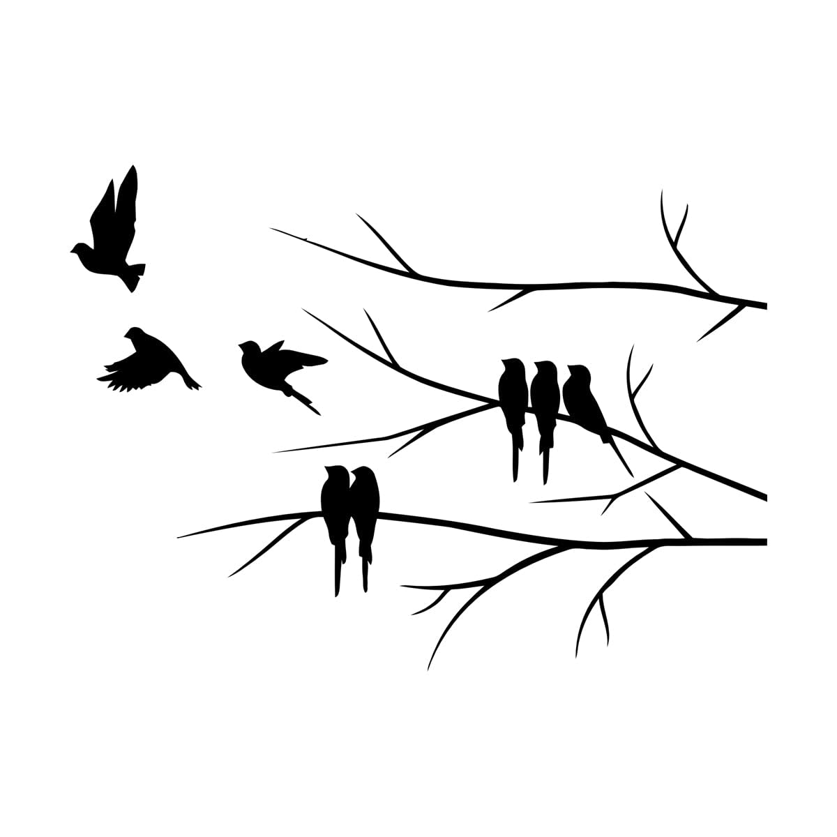 Engraving Decals Birds On Branch Living 54x77cm Art Decoration Large Black