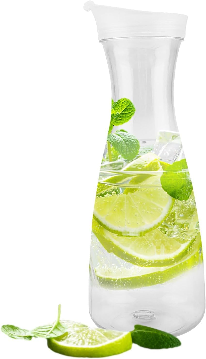 32OZ Plastic Water Carafe Pitcher, Shatterproof Clear Airtight Drink Dispenser Beverage Juice Containers Fridge Water Jug for Home Bar Parties, Tea, Wine, and Juice