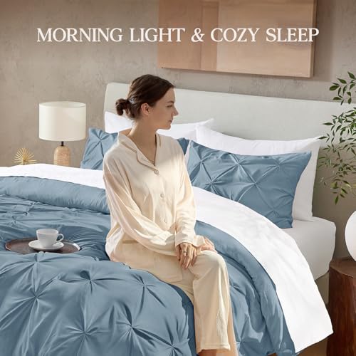 Image of Andency Full Pinch Pleat Comforter Set (79 inchx90 inch),3 Piece Lightweight Pintuck Bedding Comforters & Sets, Fluffy Down Alternative Comforter with 2 Pillow Shams for All Season,White