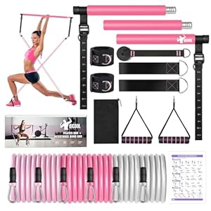 Pilates Bar Kit with Resistance Bands,Qicool Pilates Resistance Bands Exercise Fitness Equipment for Women & Men Home Gym Yoga Pilates,Full Body Workout Equipment