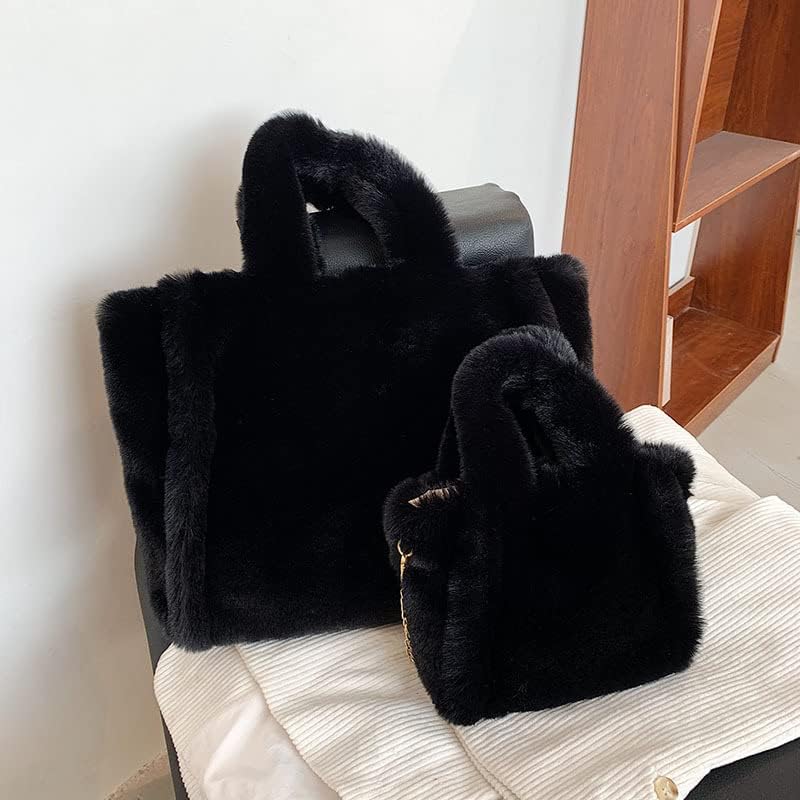 Tote Bag large Shoulder Bag Fleece Faux Fur Hobo Tote Bag Handbag Retro Bag Solid Color Big Purse - Image 2