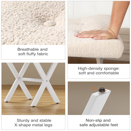 Image of Memobarco 18-Inch Large Vanity Stool Chair, Vanity Bench with Metal X-Legs, Ottoman Accent Stool with Breathable and Soft Boucle Fabric Saddle Seat, Beige
