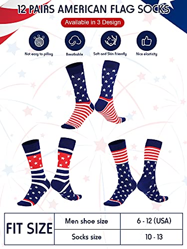 Coume 12 Pairs American Flag Socks for Men and Women Patriotic Stars Stripes Crew Socks Flag Gifts 4th of July Favor3