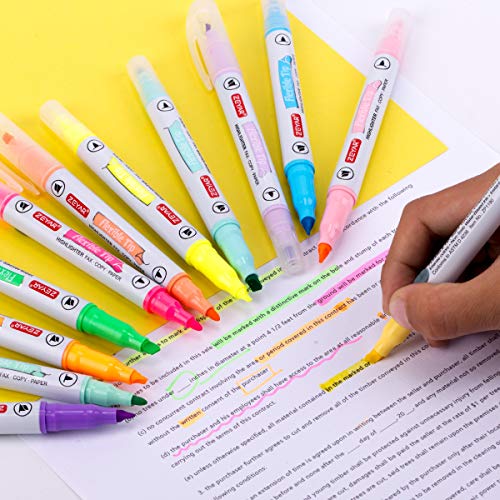 Zeyar Flexible Tip Highlighter, Dual Tips Marker Pen, Chisel And Fine Tips, Flexible Tip And Soft Touch, Water Based, Assorted Colors, Quick Dry (12 Colors) #TOP6