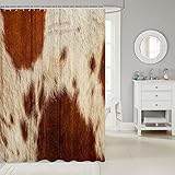 Homewish Kuhfell Badevorhang Braun Kuh Druck Duschvorhang für Jungen Mädchen Mann Frauen Stier Rinderhaut Badewanne Duschvorhang Tierwelt Fell Haare Bauernhaus Tierhaut Badezimmer Sets,180 W x 200 L
